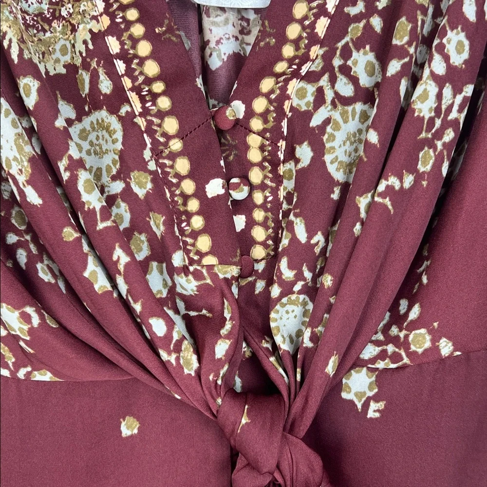 NWT Free People Run Free V-Neck Long Balloon Sleeve Chocolate Combo Size XS